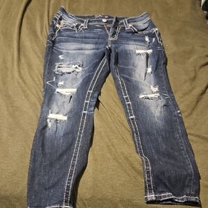 Miss Me Dark Blue Distressed Cropped Jeans